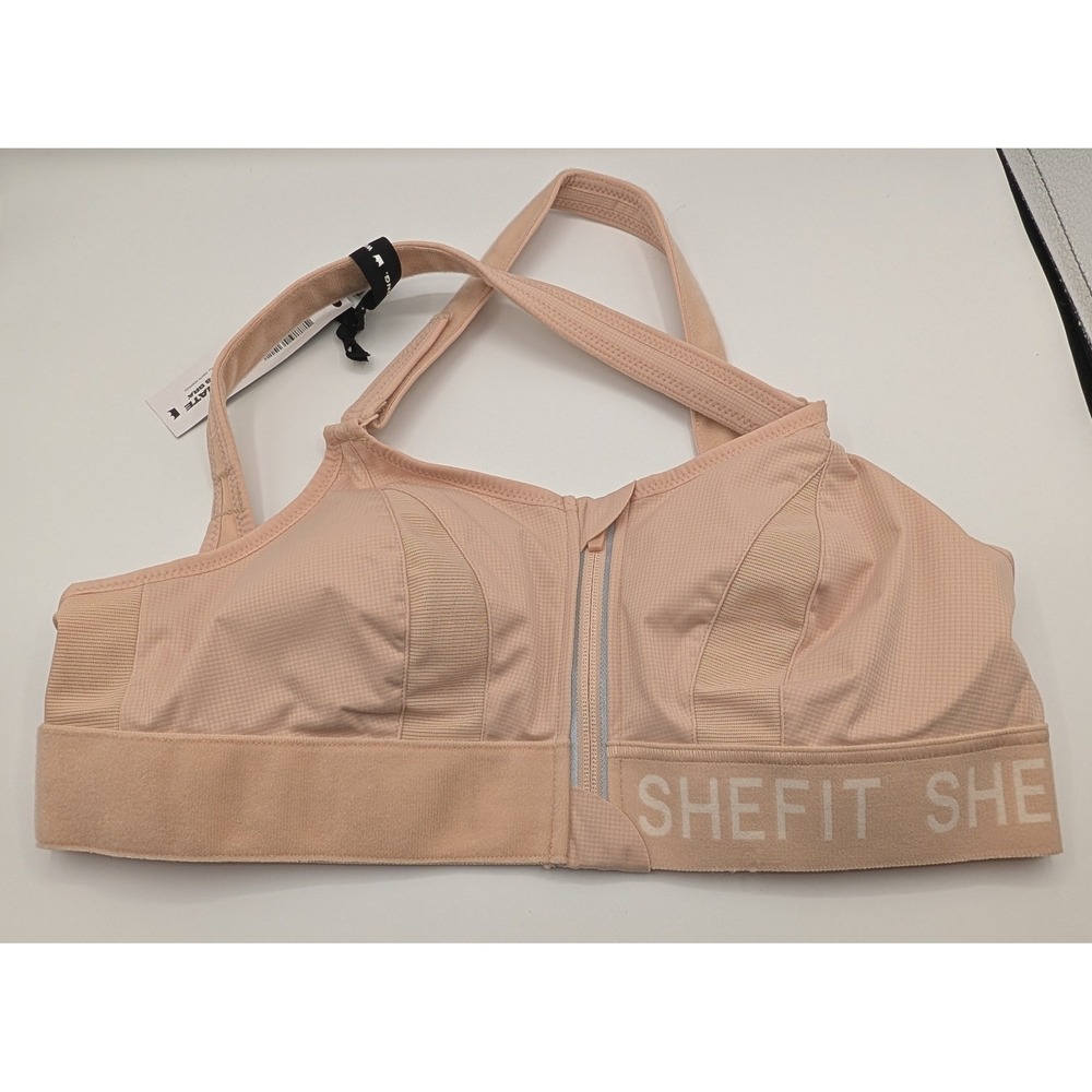 SHEFIT Ultimate Sports Bra Sand High Impact Adjustable Front Zip NWT Luxe Large